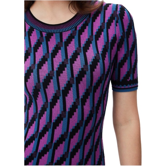Diane Von Furstenberg Dvf Anahi Cube Chain Purple Mini Sweater Dress Size S - Picture 2 of 8